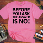 'BEFORE YOU ASK THE ANSWER IS NO' T-Shirt