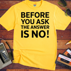 'BEFORE YOU ASK THE ANSWER IS NO' T-Shirt