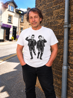 Model wearing white Bring Me Sunshine Punks T-shirt