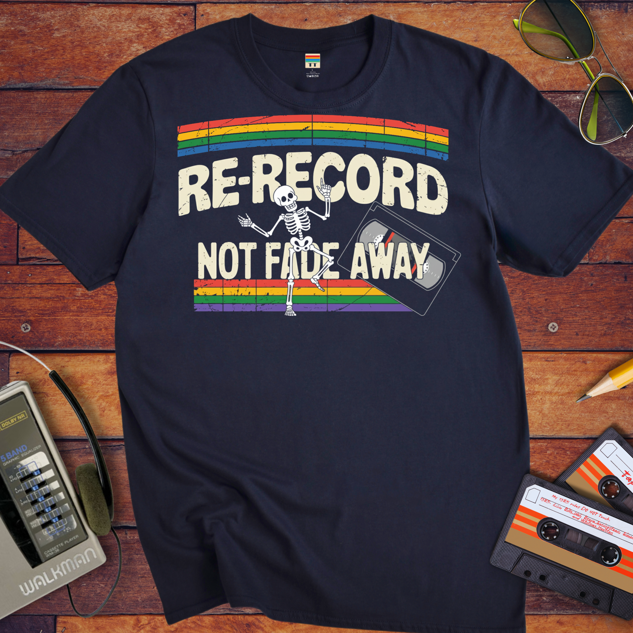 'Re-Record, Not Fade Away' Cassette Tape T-Shirt