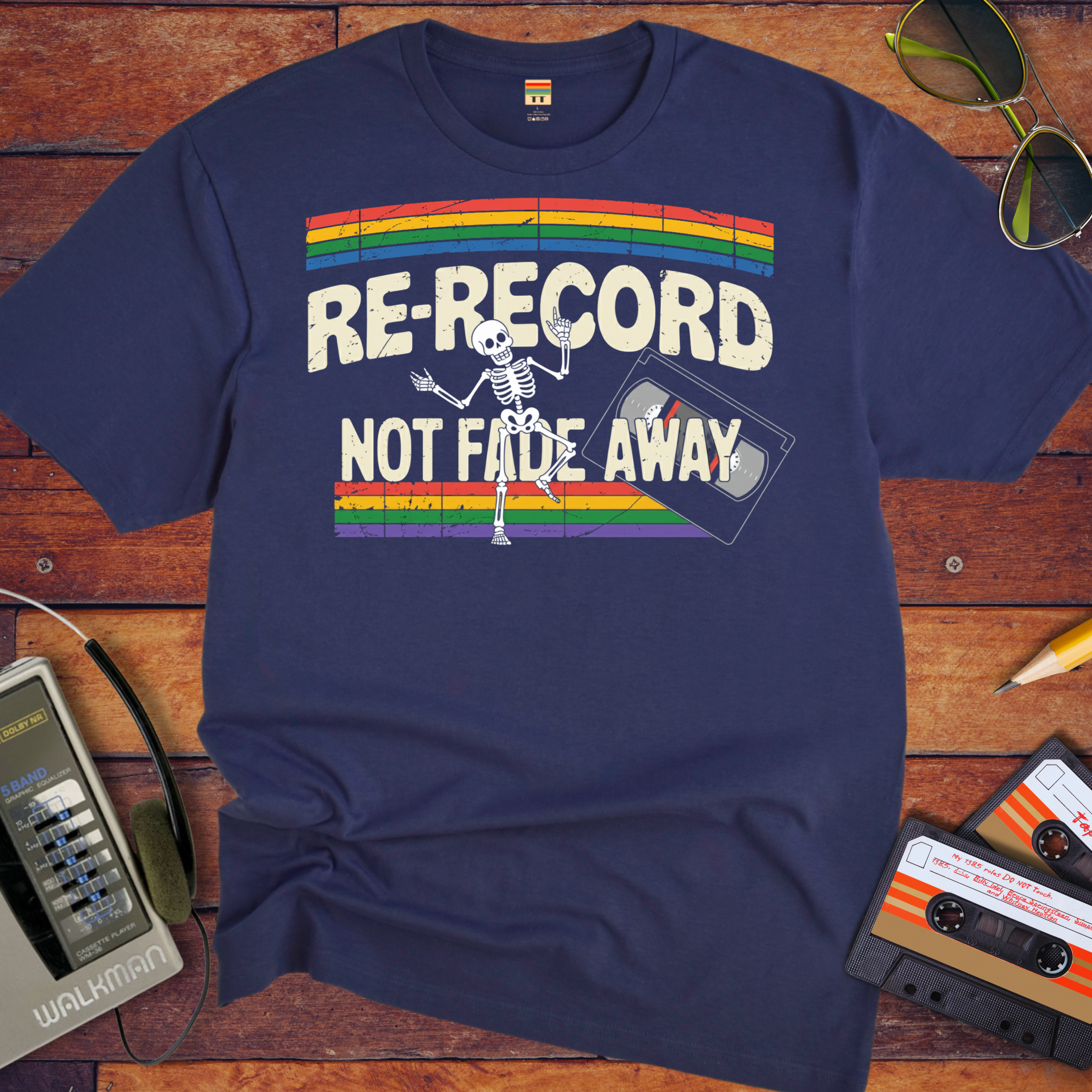 'Re-Record, Not Fade Away' Cassette Tape T-Shirt