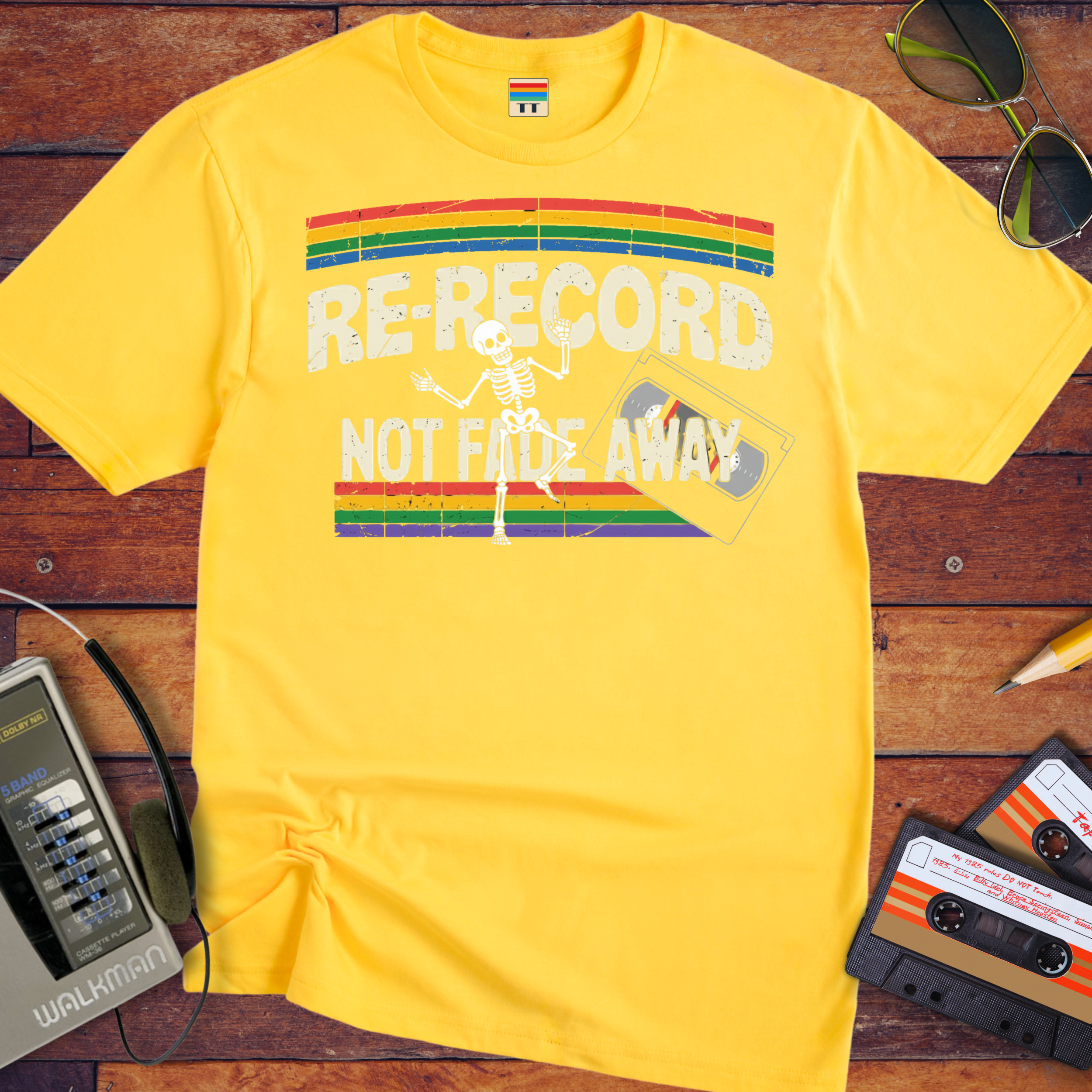 'Re-Record, Not Fade Away' Cassette Tape T-Shirt