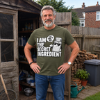 Lifestyle mockup of I Am The Secret Ingredient T-shirt in a garden